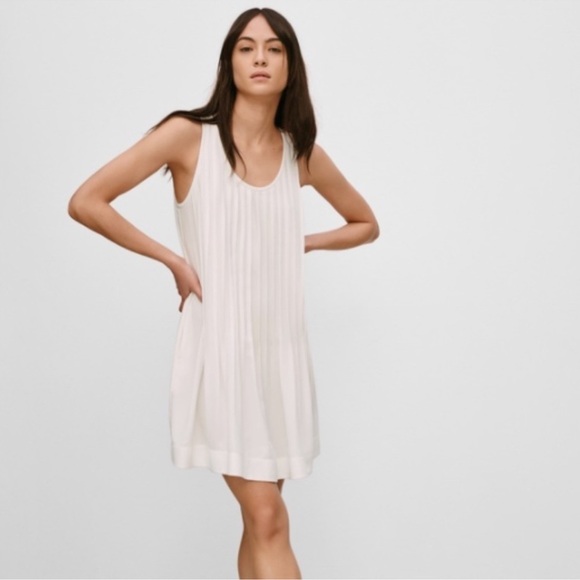 Aritzia Babaton Ilja Pleated Dress Size Small Sheath Dress Minimalist Neutral - Picture 1 of 13